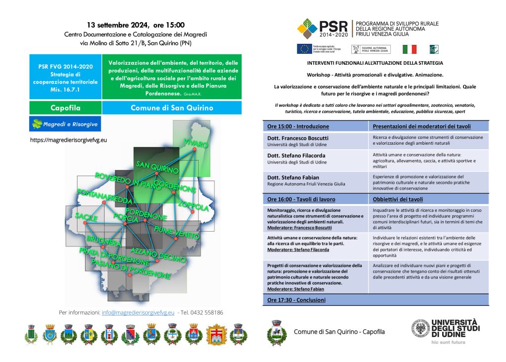 III Workshop – La valorizzazione e conservazione dell’ambiente naturale e le principali limitazioni. Quale futuro per le risorgive e i magredi pordenonesi