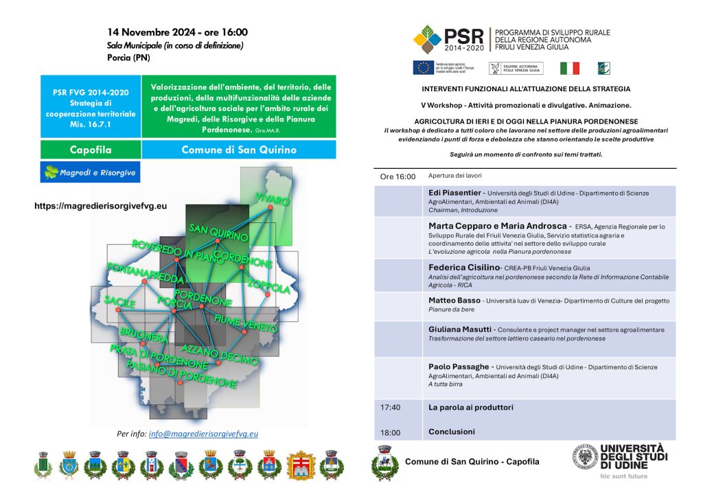 V Workshop – Agricoltura di ieri e di oggi nella pianura pordenonese